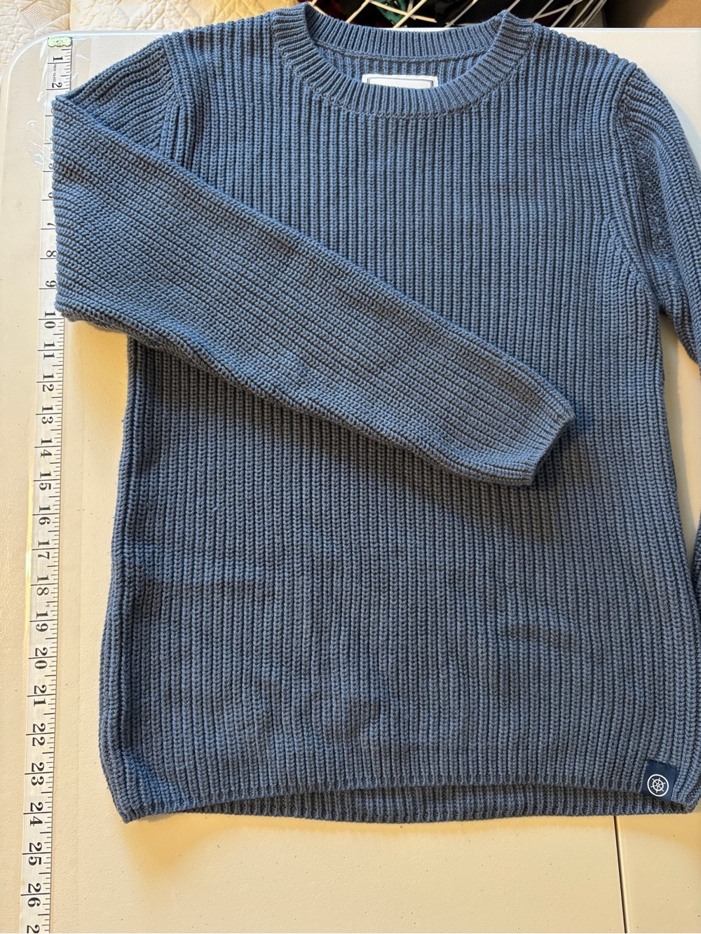 Long Wharf Women Fisherman Sweater Size Medium Crew Rib Minimalist Blue Chunky - Picture 7 of 7
